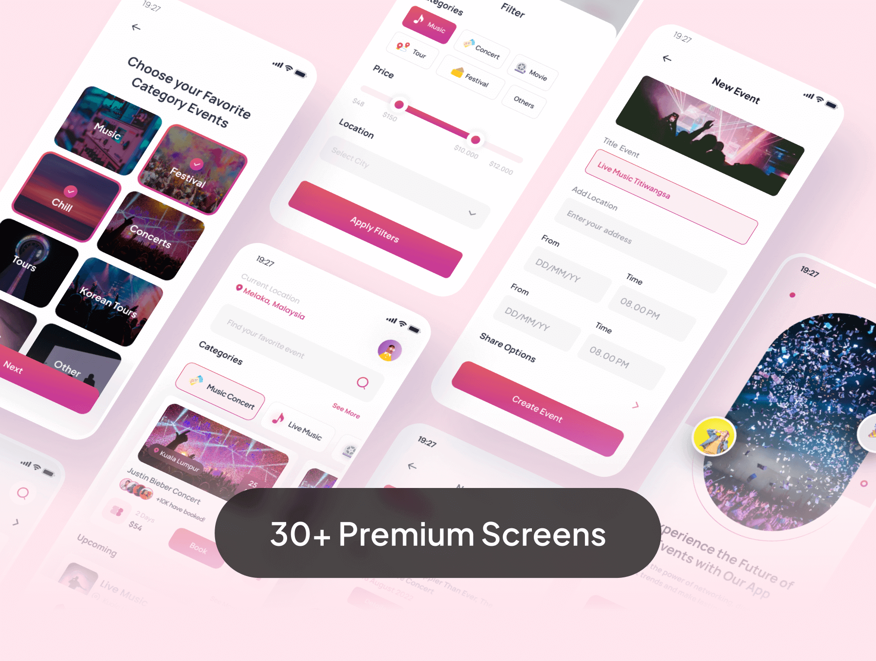 30个粉色社交活动主题移动端APP UI界面素材包(Figma)
