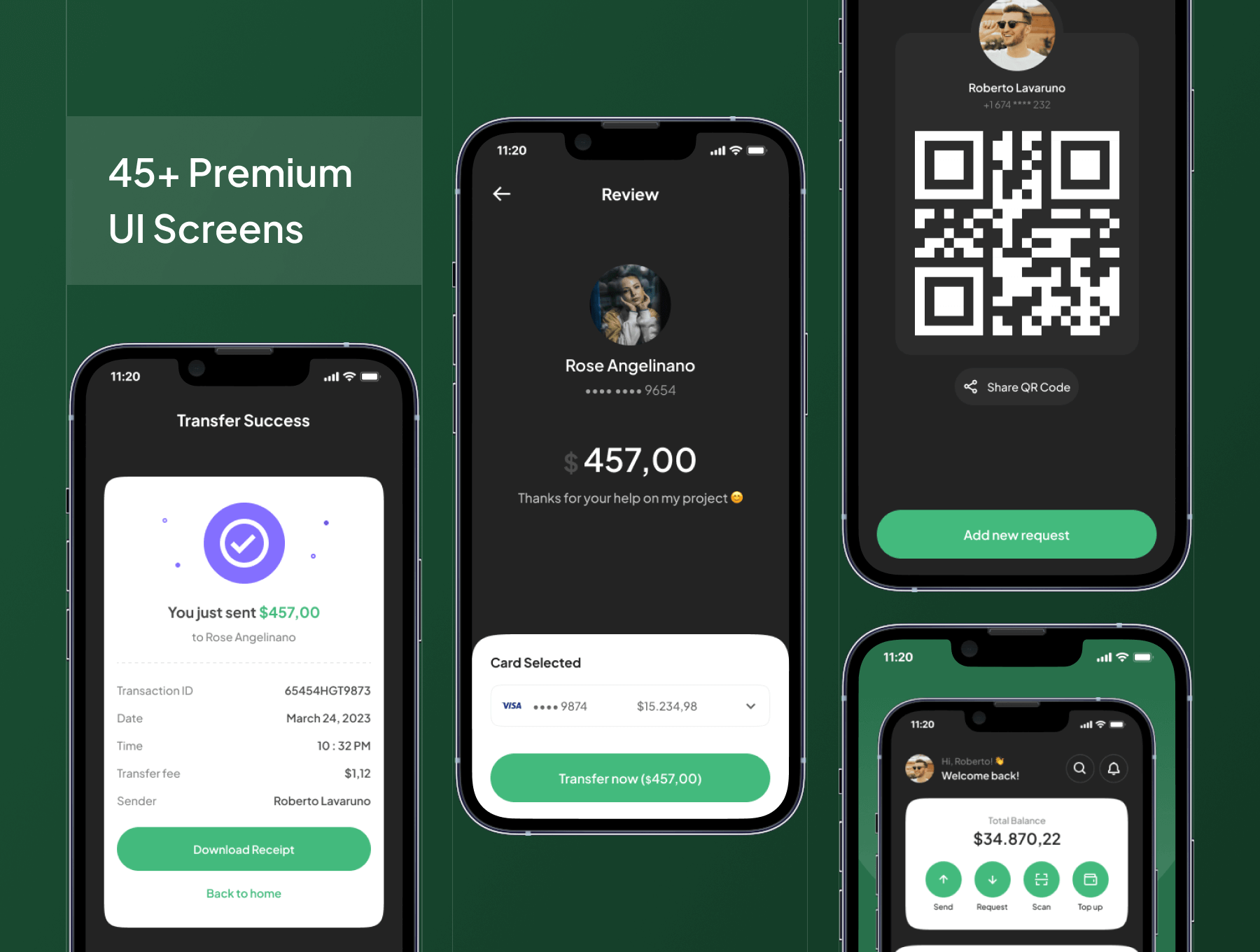 45个绿色金融汇款主题移动APP UI界面素材包