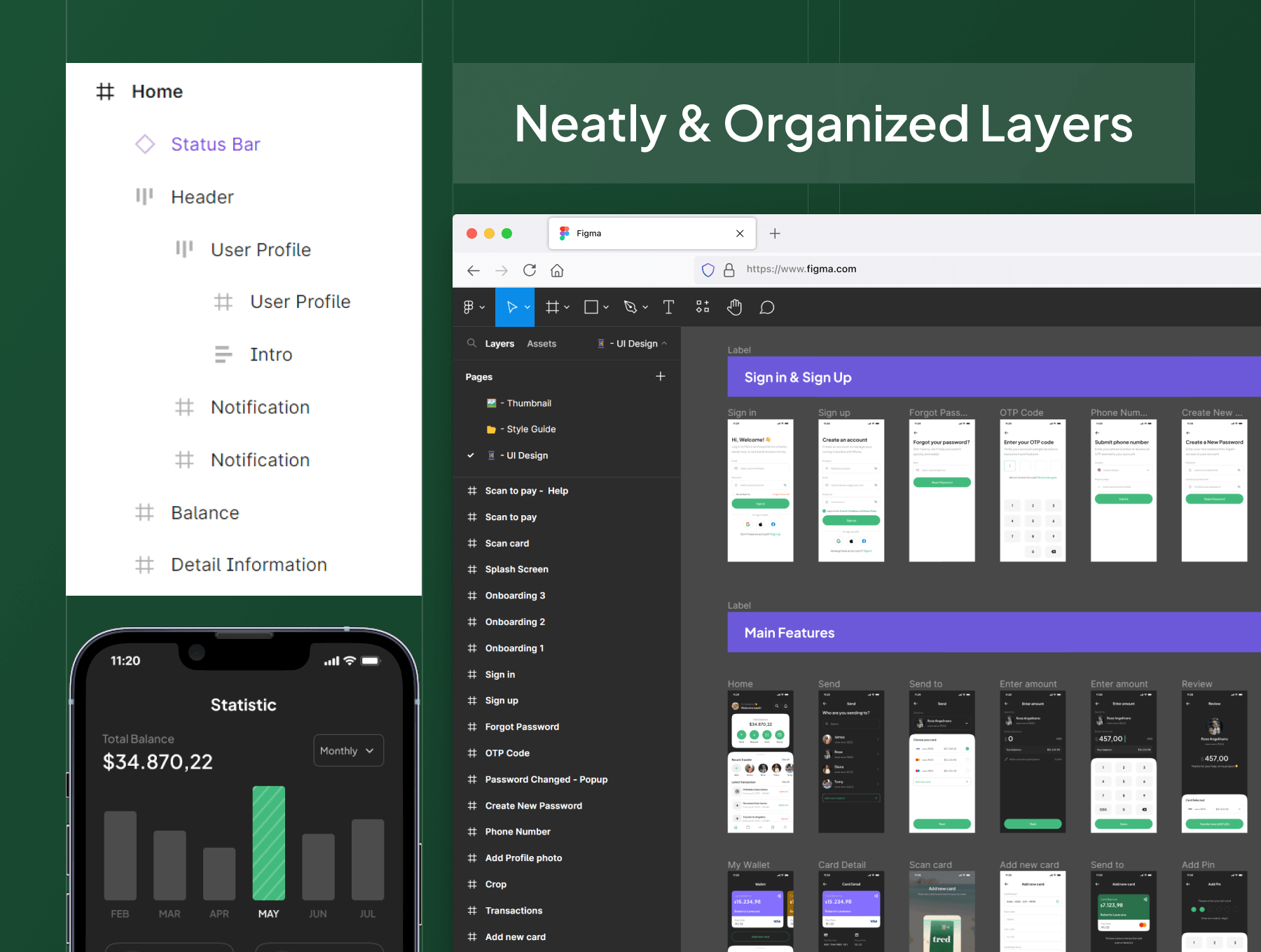 45个绿色金融汇款主题移动APP UI界面素材包