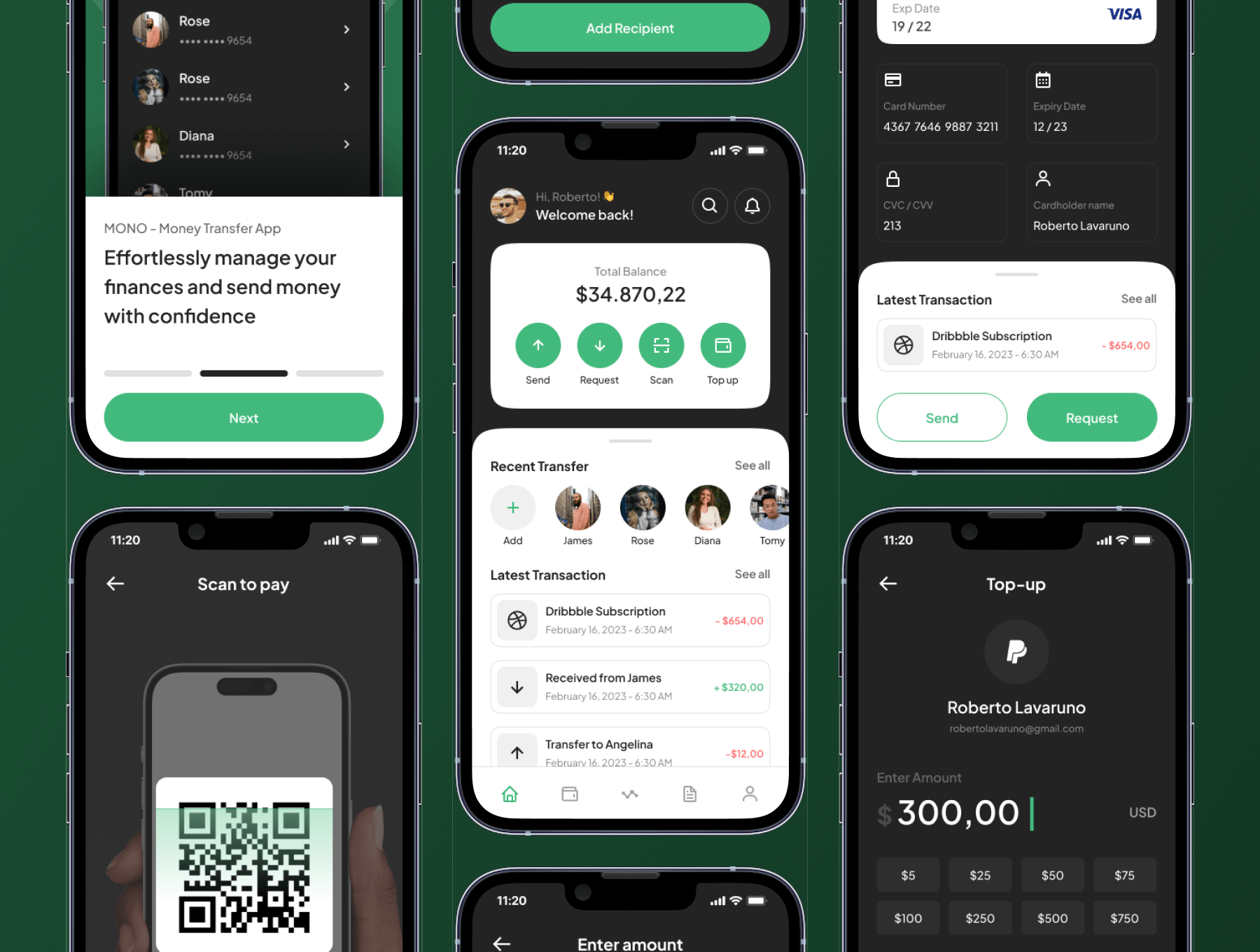 45个绿色金融汇款主题移动APP UI界面素材包