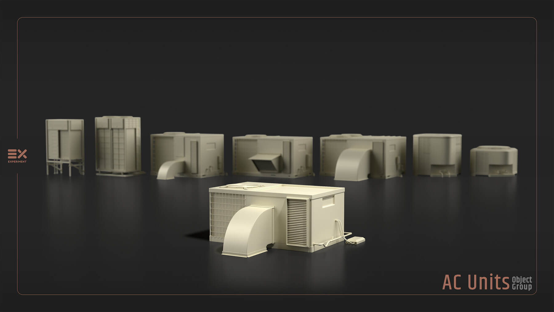 工业风十足的管道、阀门、天线、手机信号塔、烟囱、管道支架和水箱C4D素材包