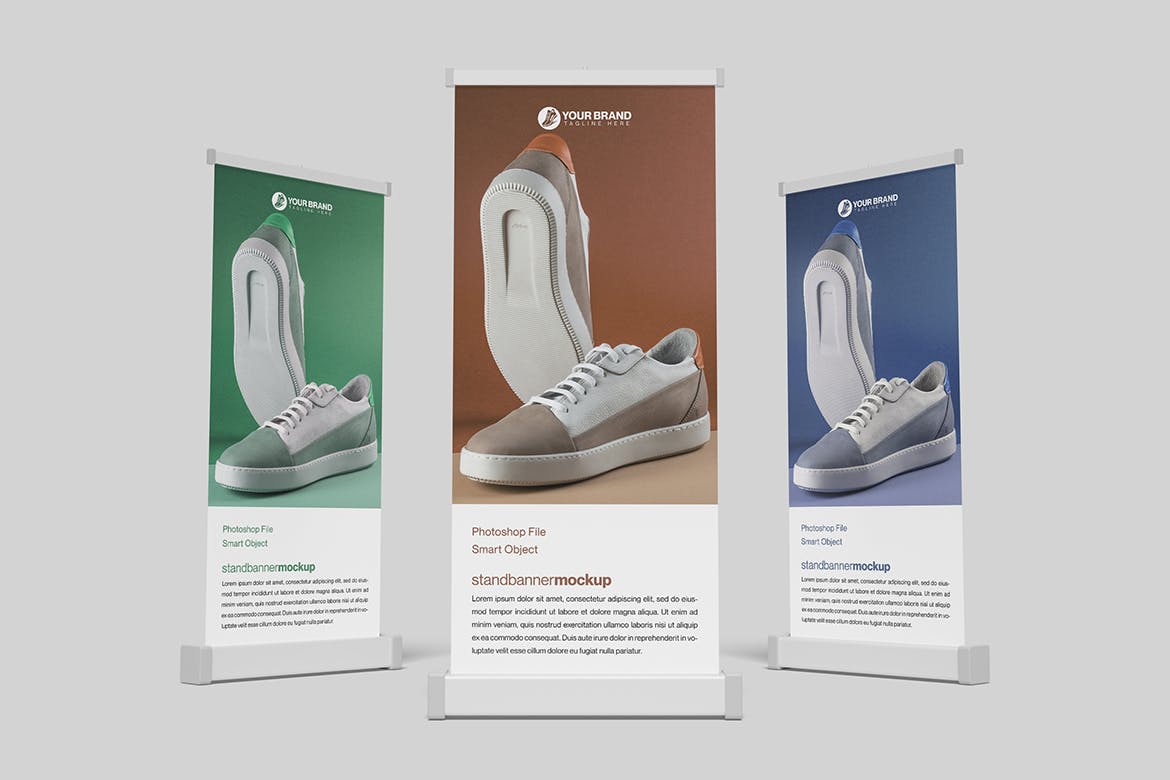 简洁干净的易拉宝横幅PSD样机素材包