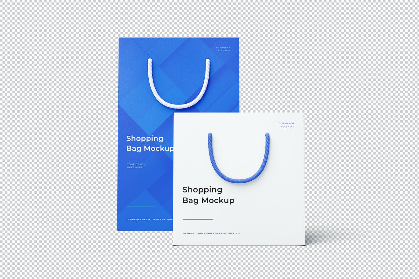 蓝色质感逼真购物袋PSD样机素材