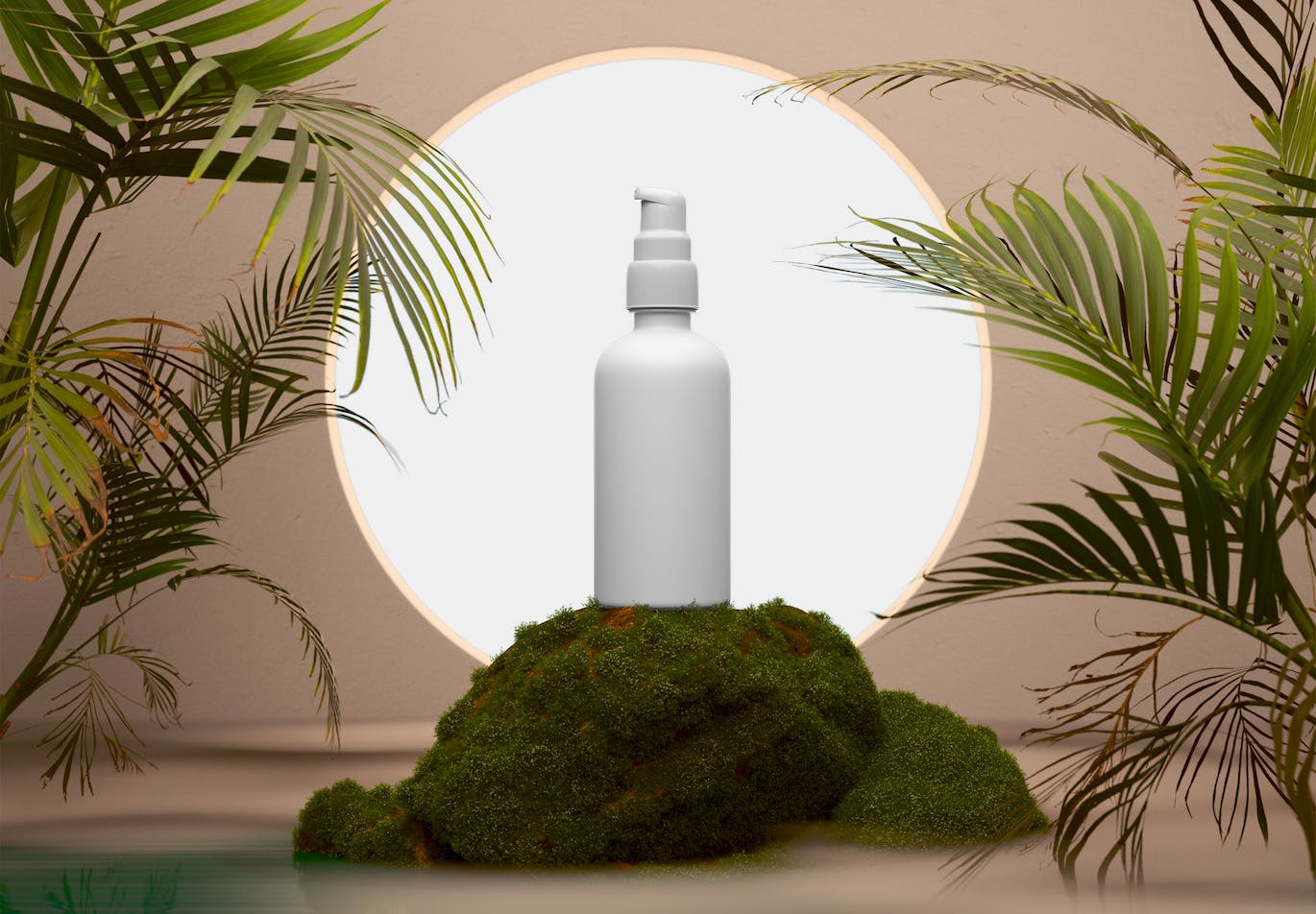 塑料化妆品喷雾瓶场景PSD样机素材包