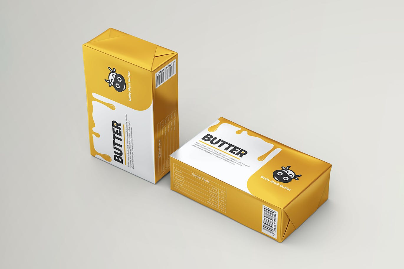 7个逼真有质感的3D黄油箔包装PSD模型素材