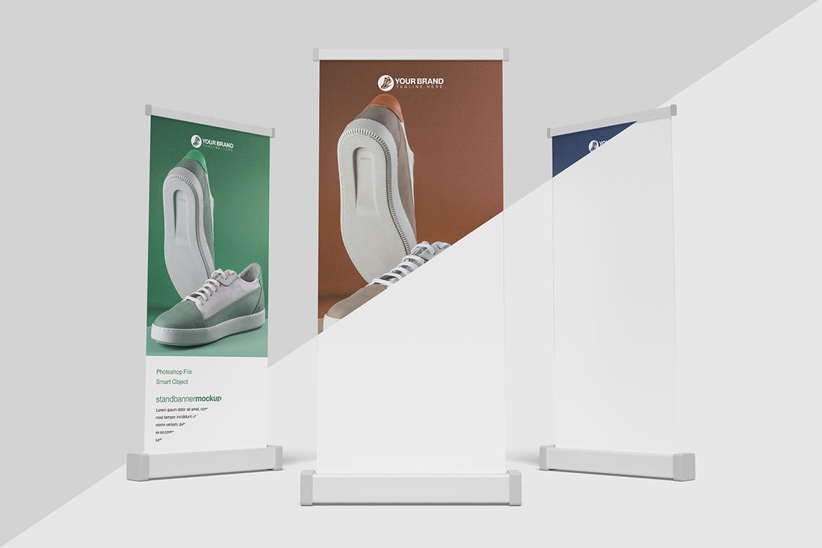 简洁干净的易拉宝横幅PSD样机素材包