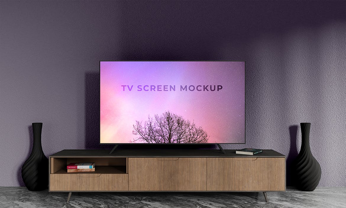 带场景逼真的电视屏幕PSD样机素材包