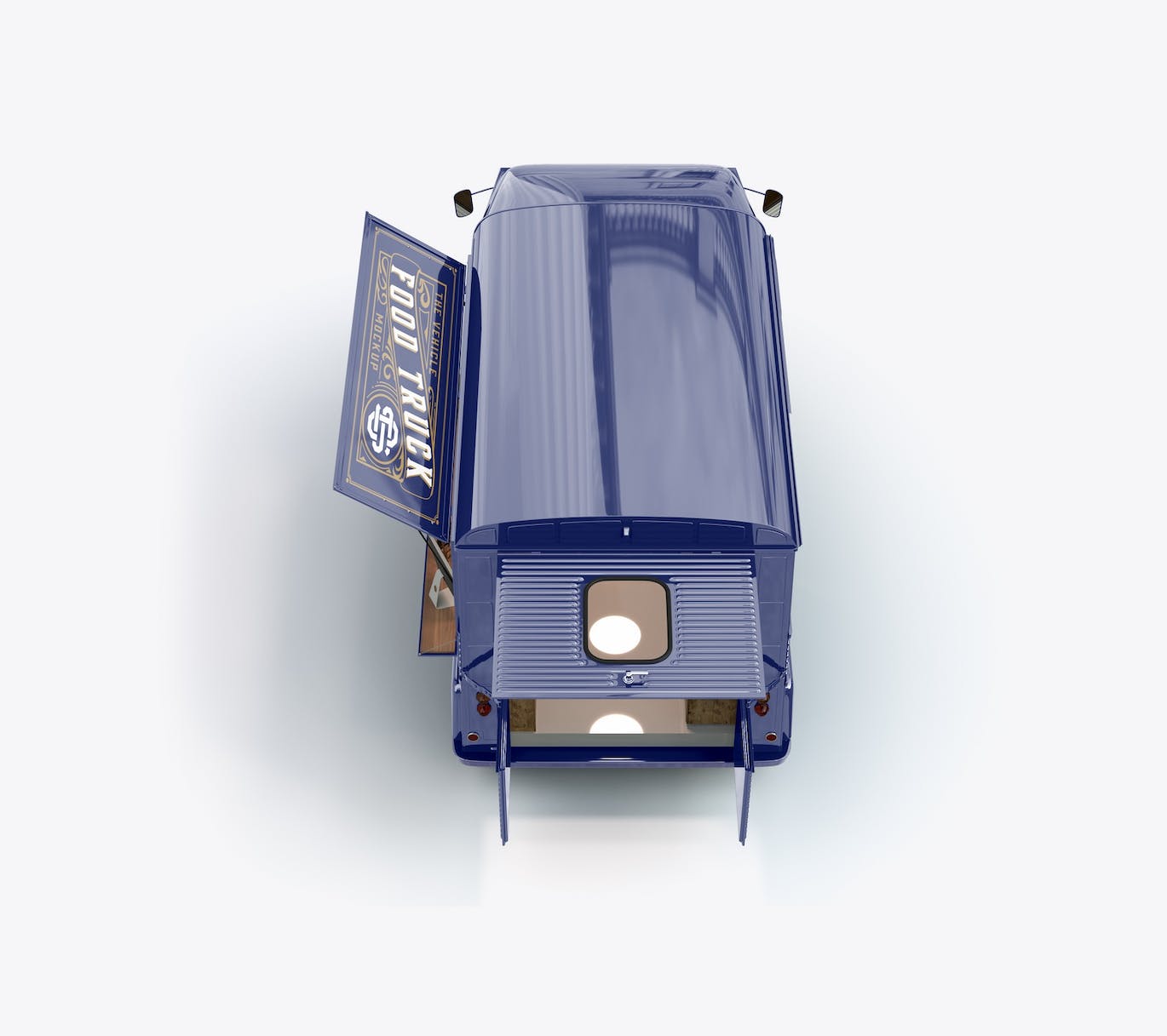 少见的打开后箱老式食品卡车PSD样机素材