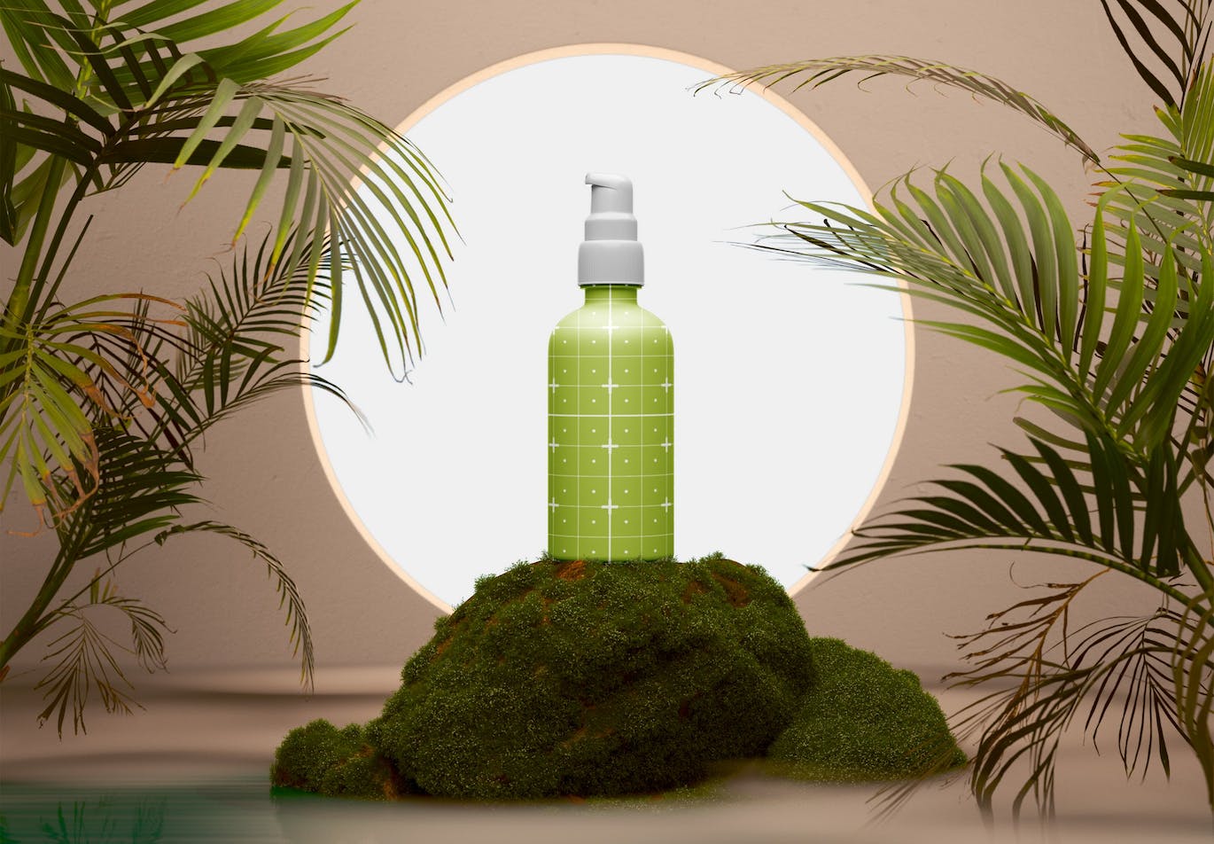 塑料化妆品喷雾瓶场景PSD样机素材包