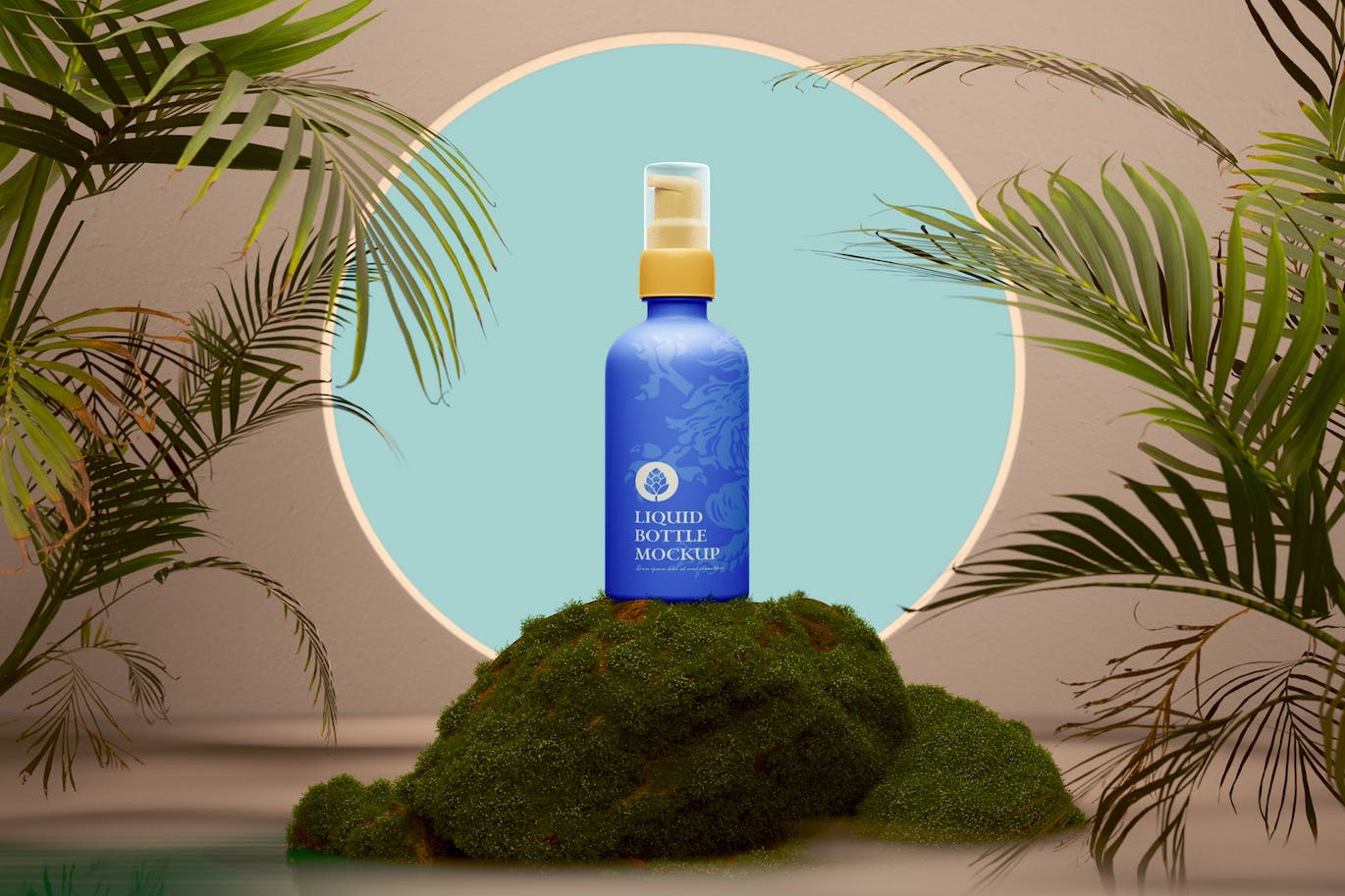 塑料化妆品喷雾瓶场景PSD样机素材包