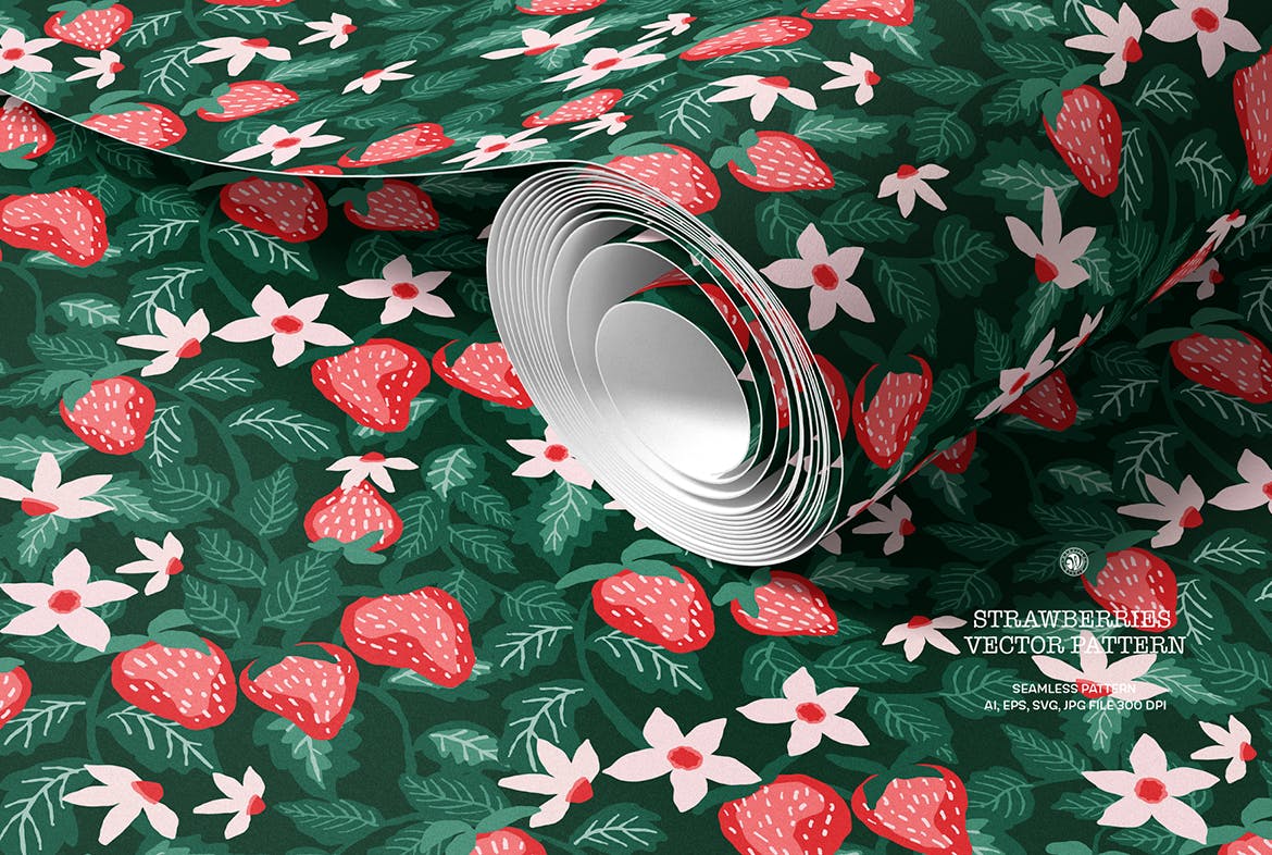 可爱的矢量草莓图案背景素材包（AI,EPS,JPG,SVG）