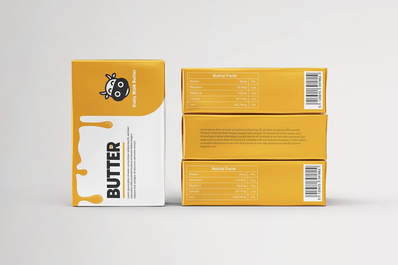 7个逼真有质感的3D黄油箔包装PSD模型素材