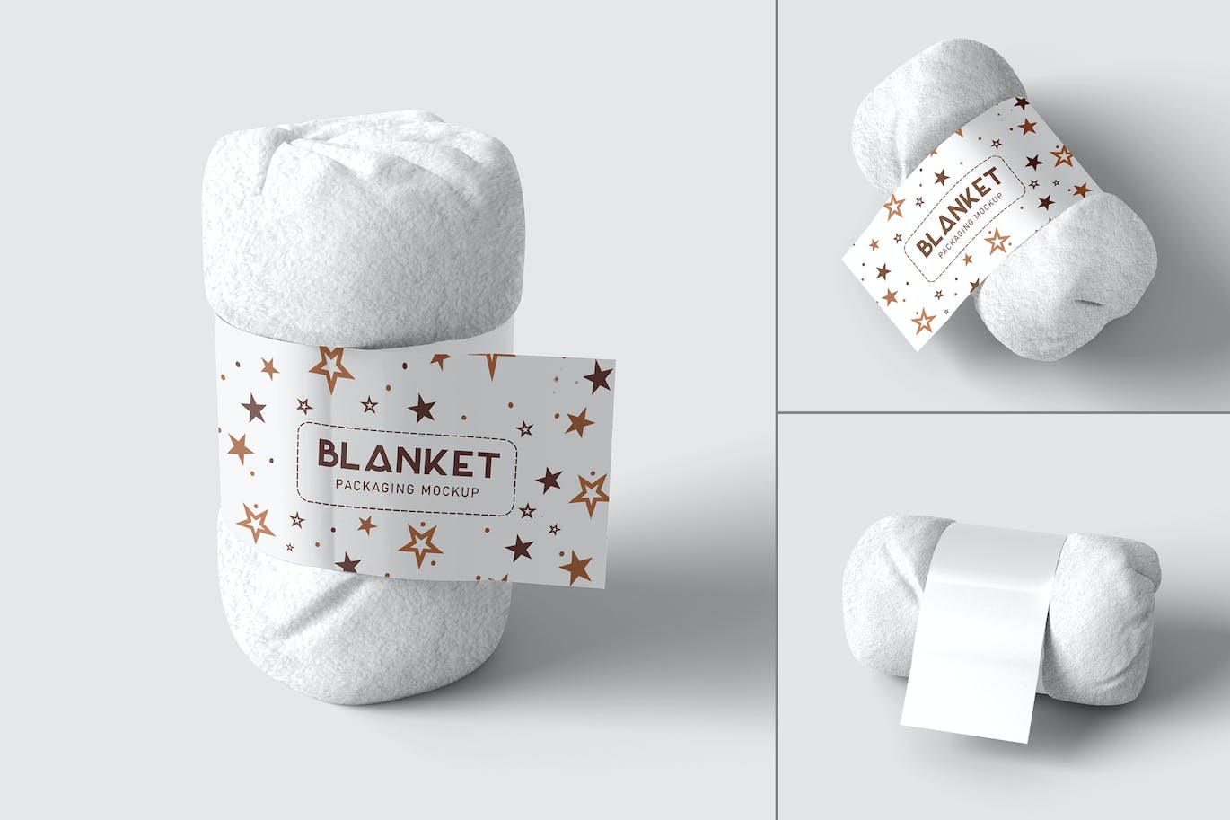 不同角度带标签折叠毯子PSD样机素材包