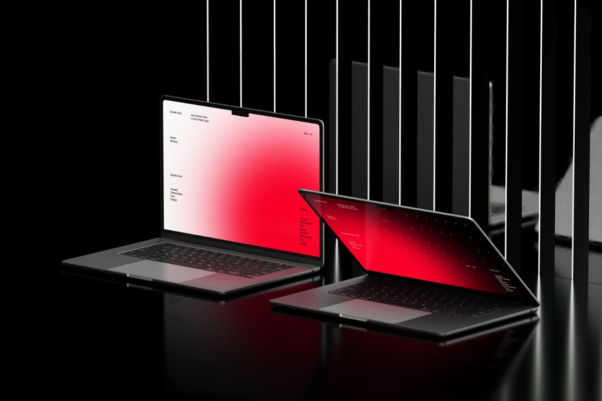 黑色场景MacBook电脑金属质感样机PSD素材包