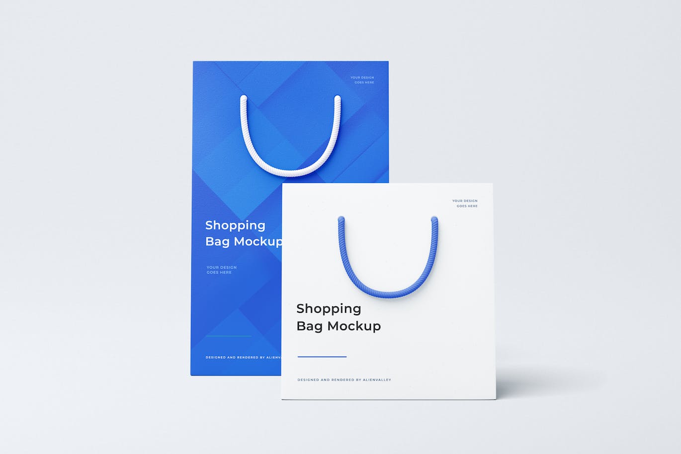 蓝色质感逼真购物袋PSD样机素材