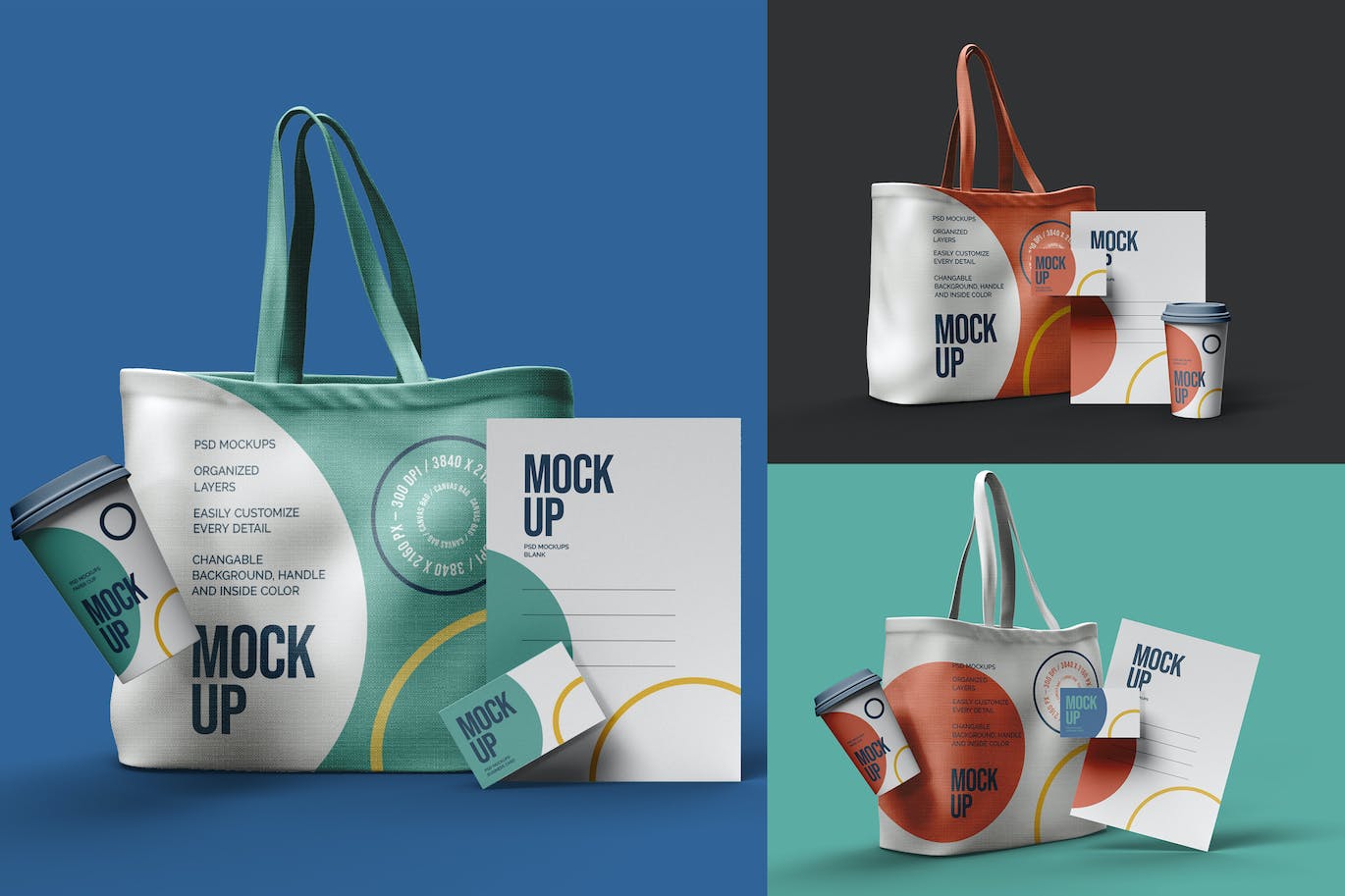 手提袋名片和信笺组合PSD样机素材包