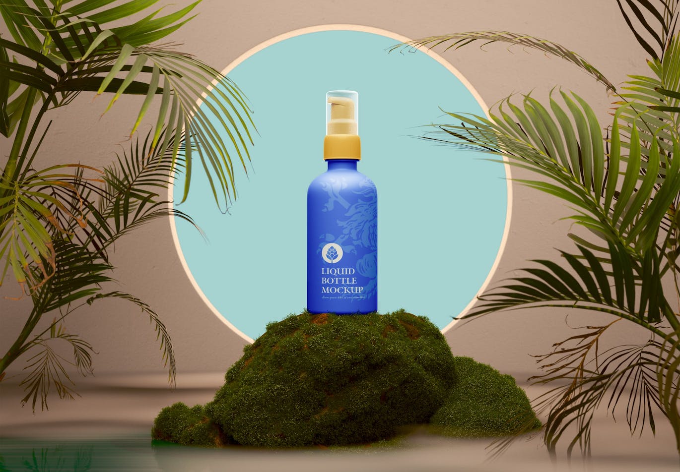 塑料化妆品喷雾瓶场景PSD样机素材包