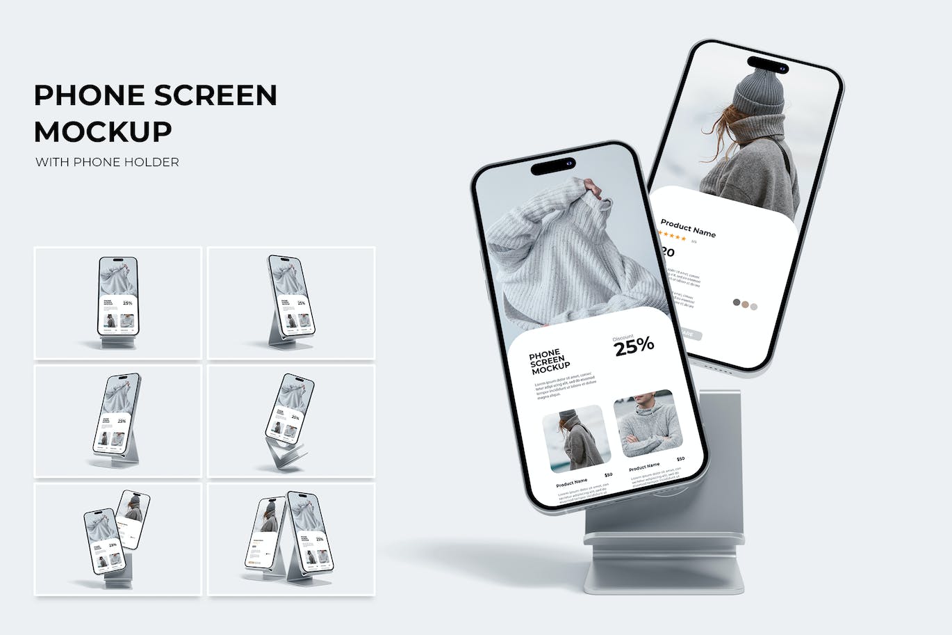 6个带手机支架的手机展示样机PSD素材