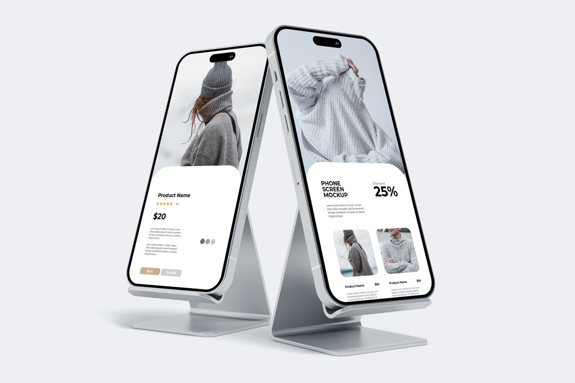 6个带手机支架的手机展示样机PSD素材