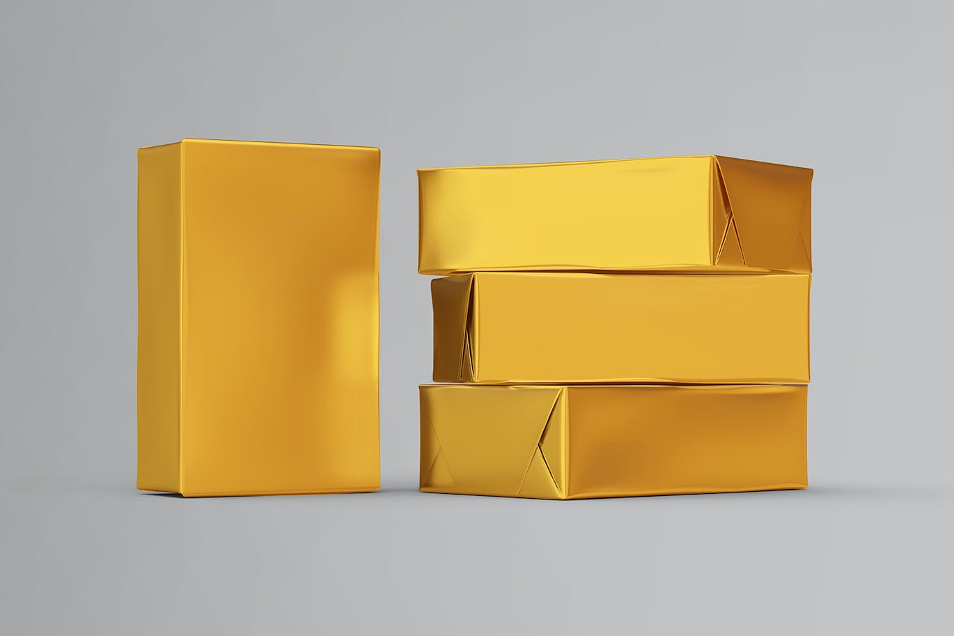 7个逼真有质感的3D黄油箔包装PSD模型素材