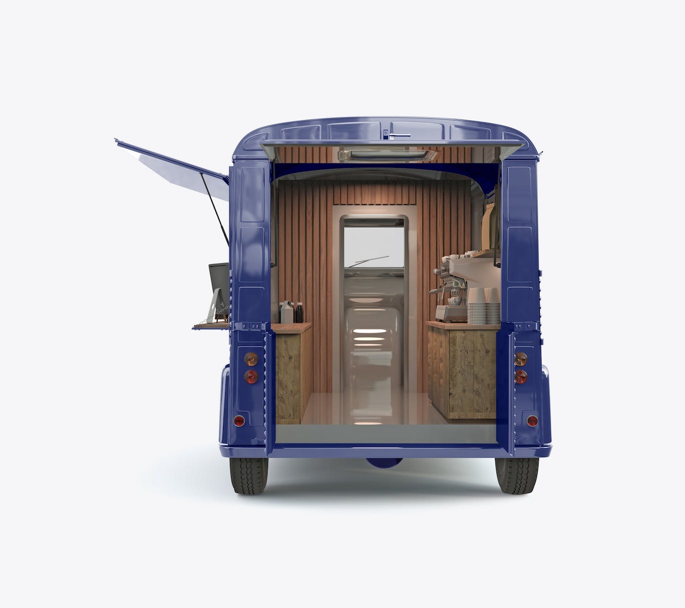 少见的打开后箱老式食品卡车PSD样机素材