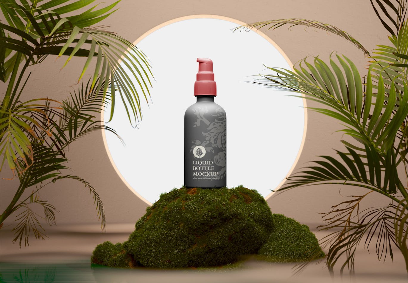 塑料化妆品喷雾瓶场景PSD样机素材包