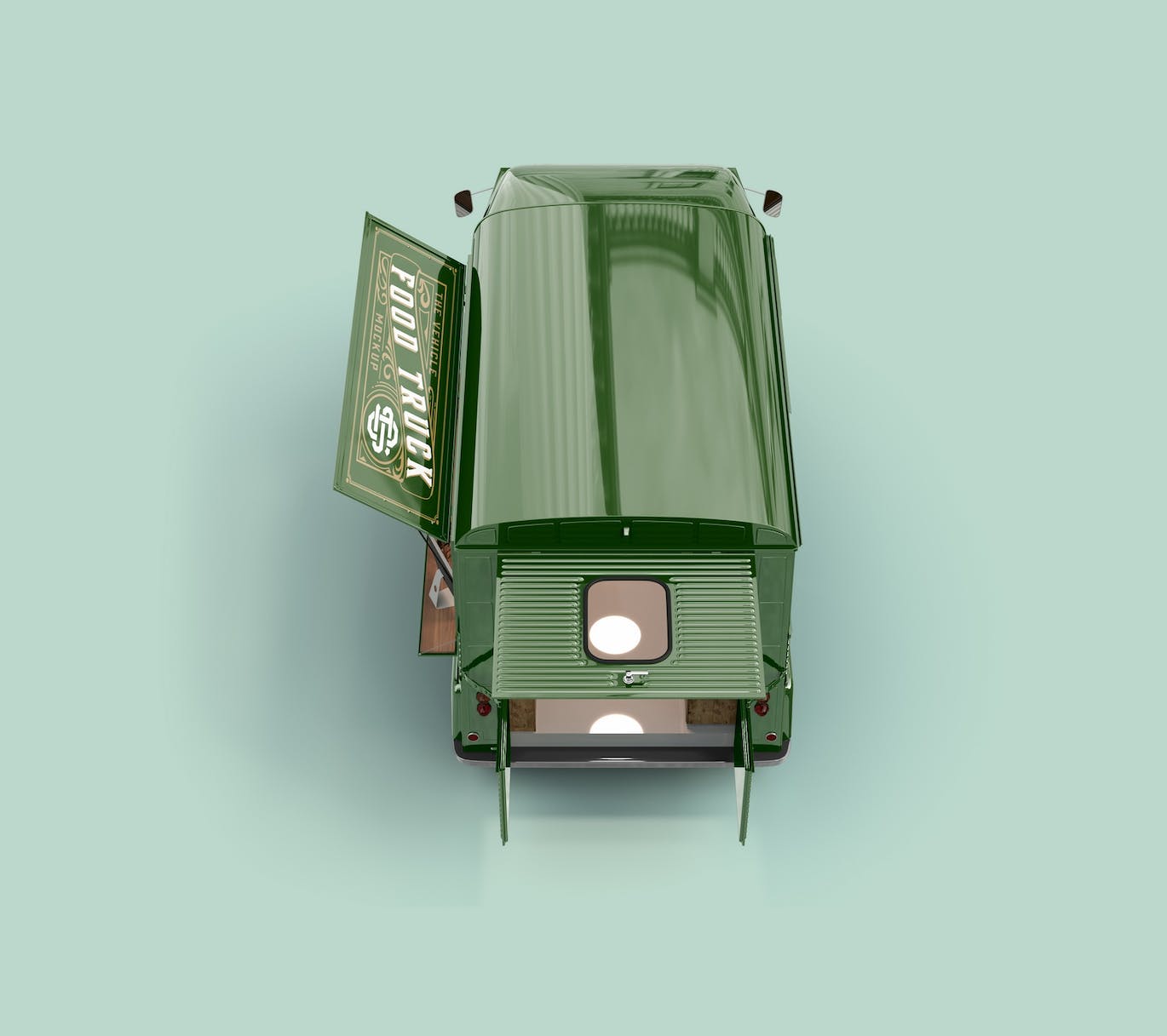 少见的打开后箱老式食品卡车PSD样机素材