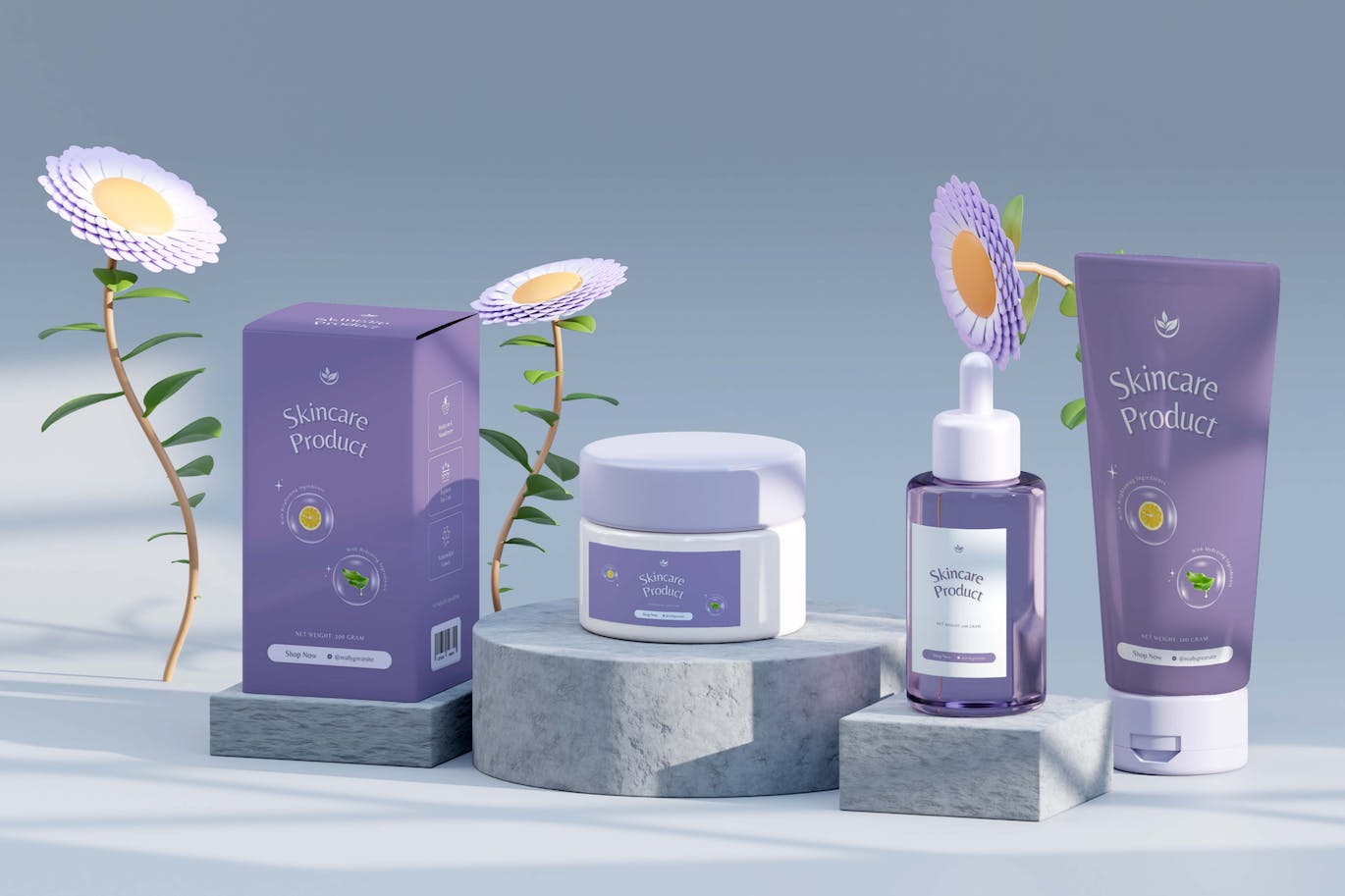 带光影高端紫色化妆品PSD样机素材