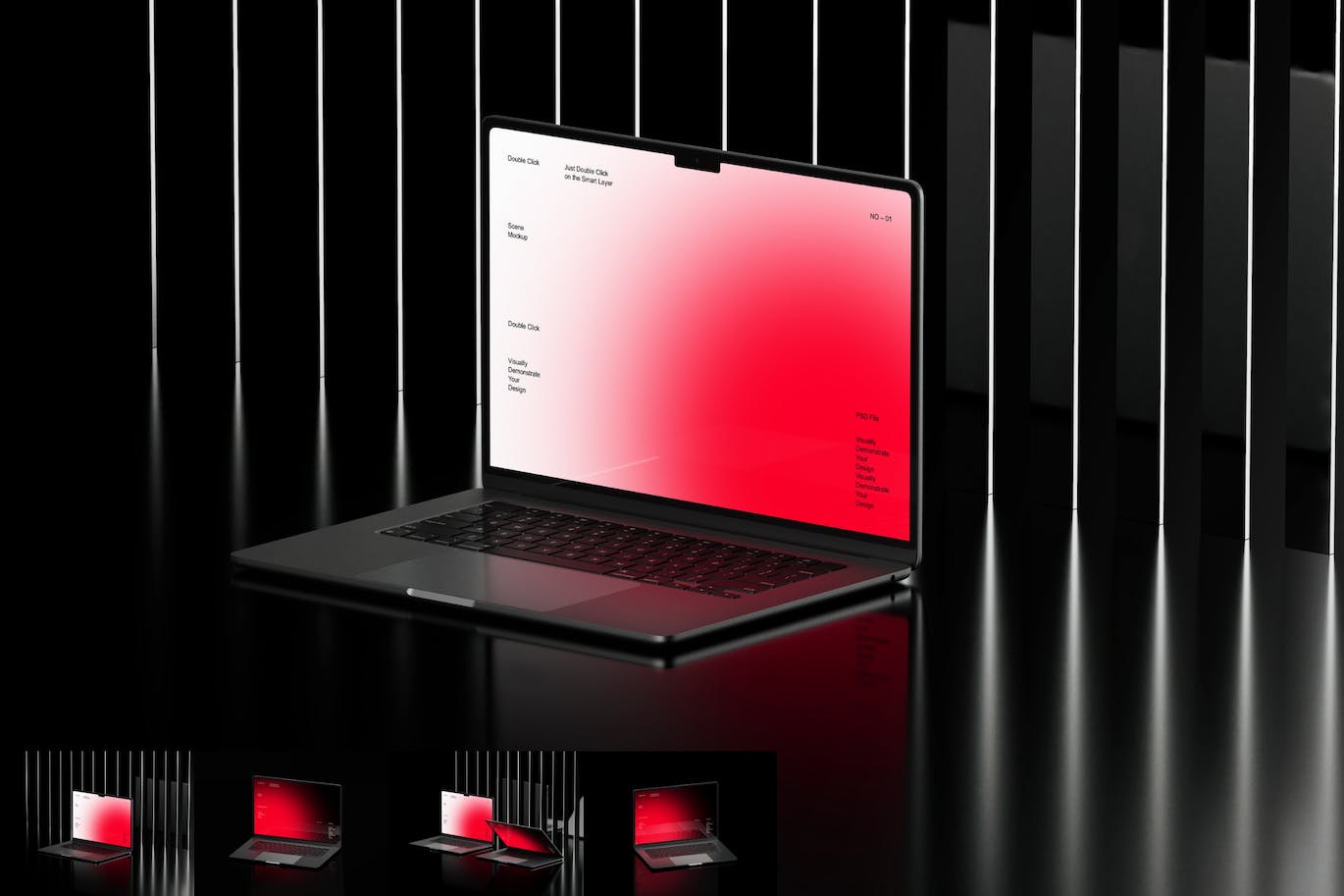 黑色场景MacBook电脑金属质感样机PSD素材包