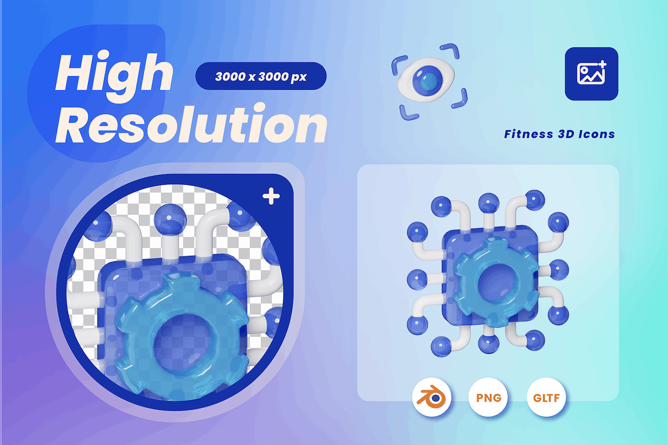 20个蓝色未来科技风3D图标素材包