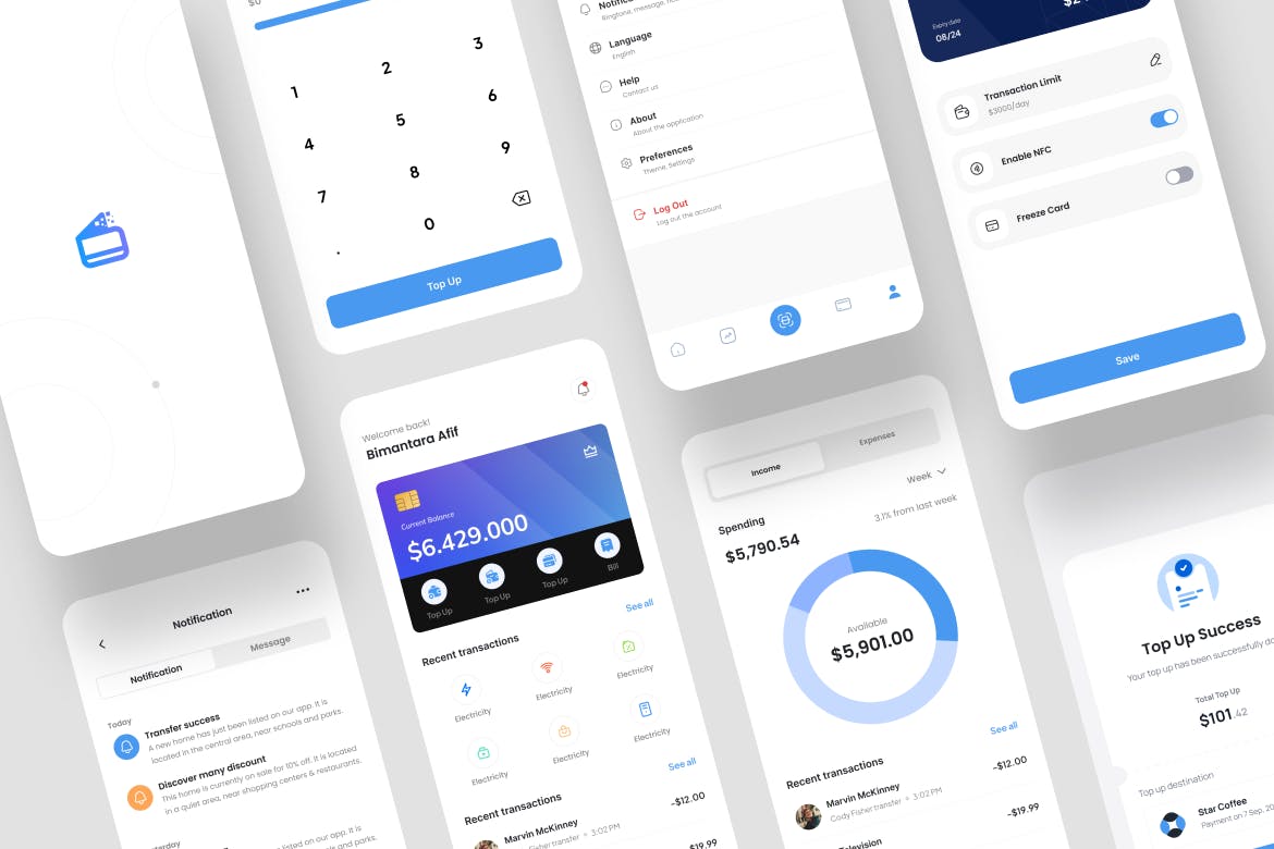 蓝色电子钱包APP UI界面素材包（Figma）