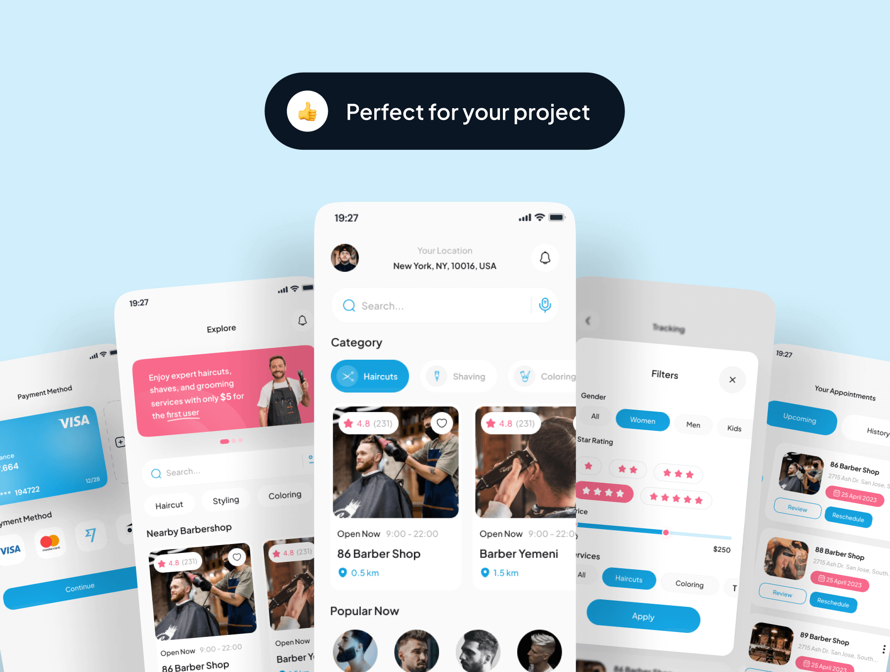 38个小众理发店主题APP UI界面素材包