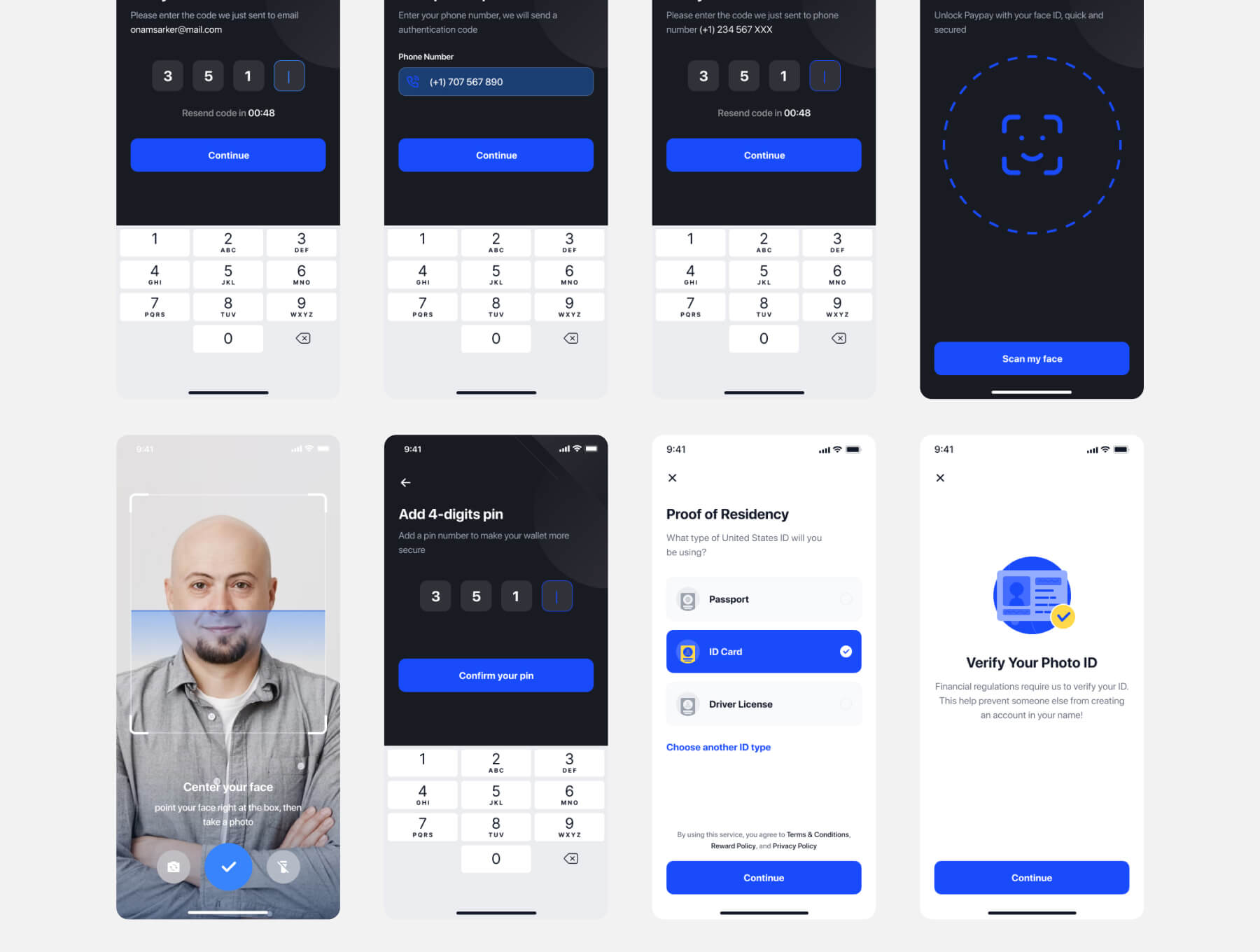 45个蓝黑风格电子钱包应用APP UI界面素材包