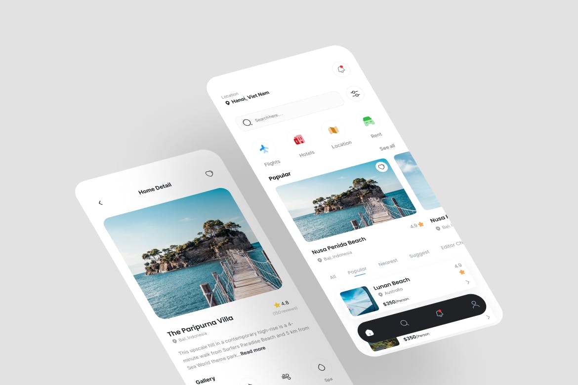 蓝色清爽旅行旅游酒店预订APP UI界面素材包（Figma）