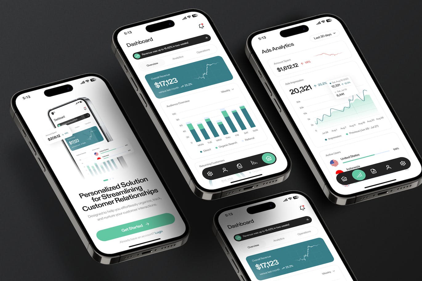 3个绿色后台管理移动APP UI界面素材包（Figma）