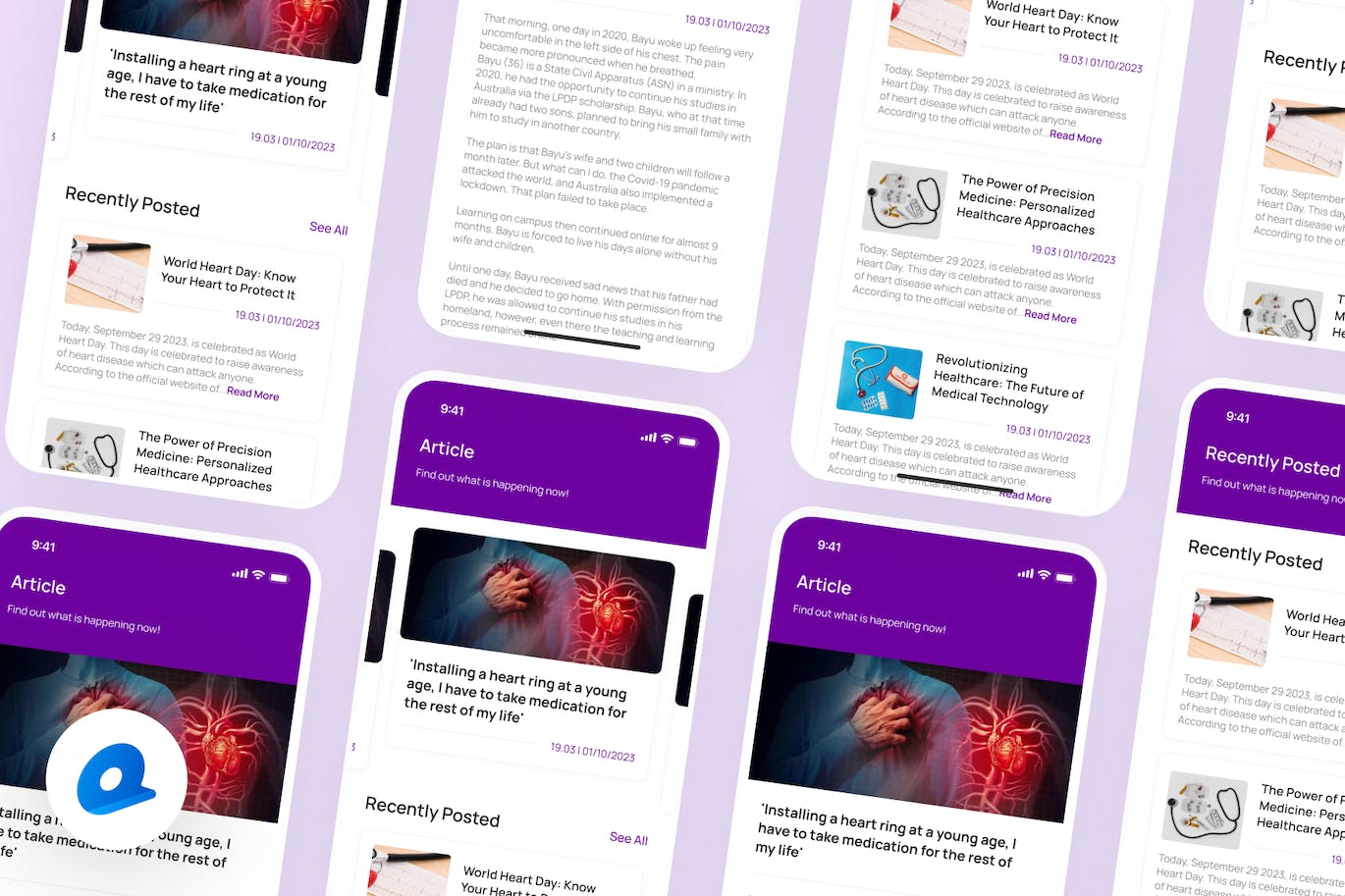 紫色健康阅读文章APP UI界面素材包（Figma）