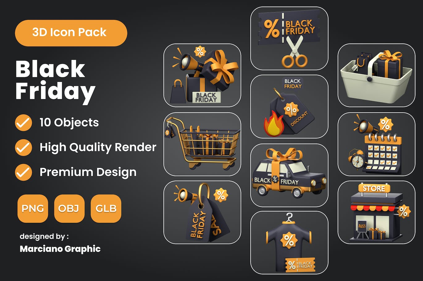 黑色星期五黑五3D图标插画素材包-1 黑色星期五黑五3D图标插画素材包