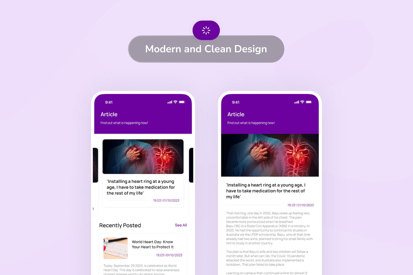 紫色健康阅读文章APP UI界面素材包（Figma）