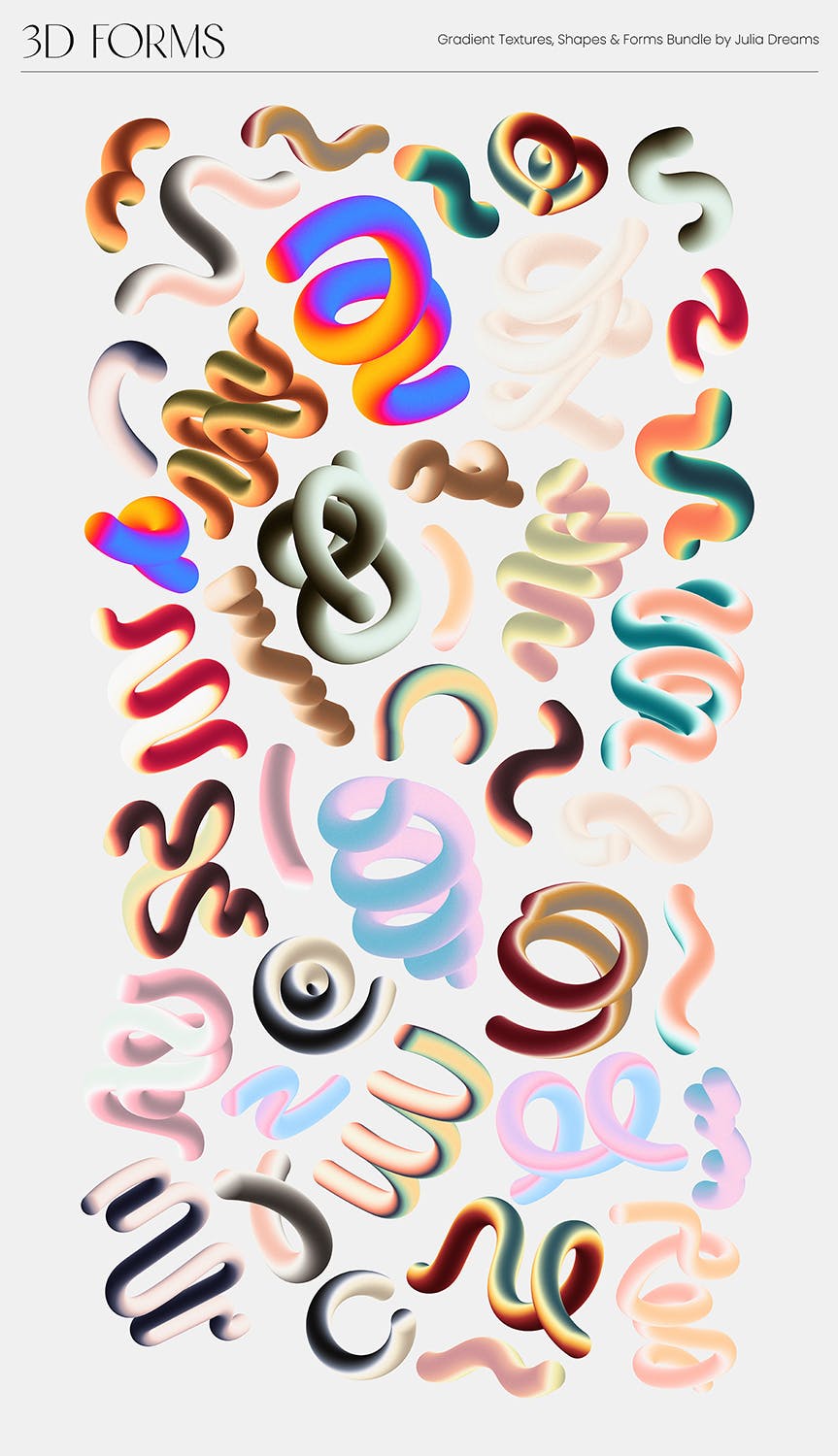 非常适合包装设计的渐变纹理形状3D对象图片素材包