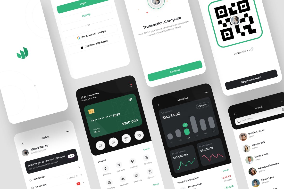 绿色电子钱包主题APP UI KIT素材包-2 绿色电子钱包主题APP UI KIT素材包
