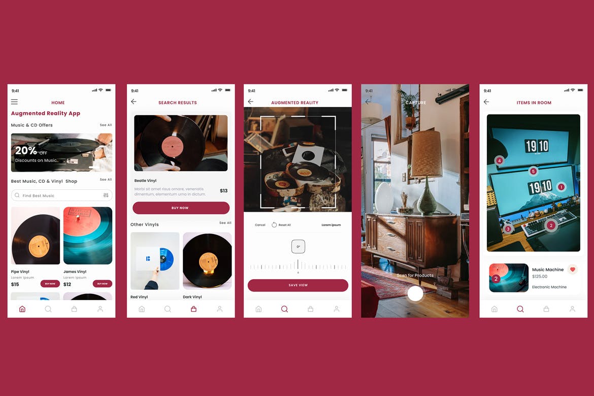 5个音乐播放音乐搜和音乐商店主题APP UI Kit素材包