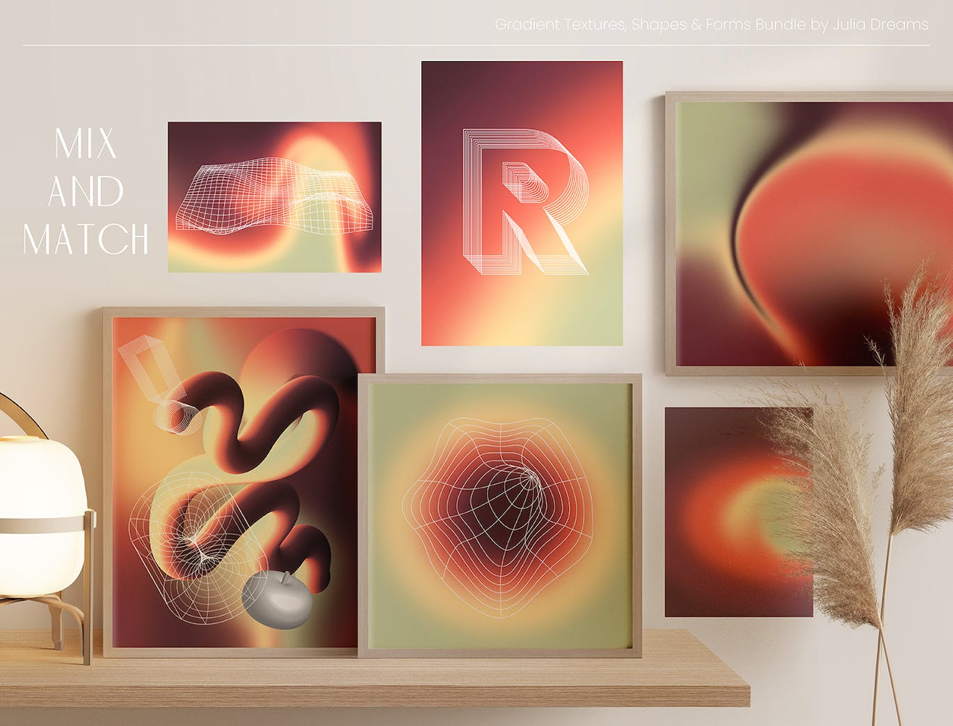 非常适合包装设计的渐变纹理形状3D对象图片素材包