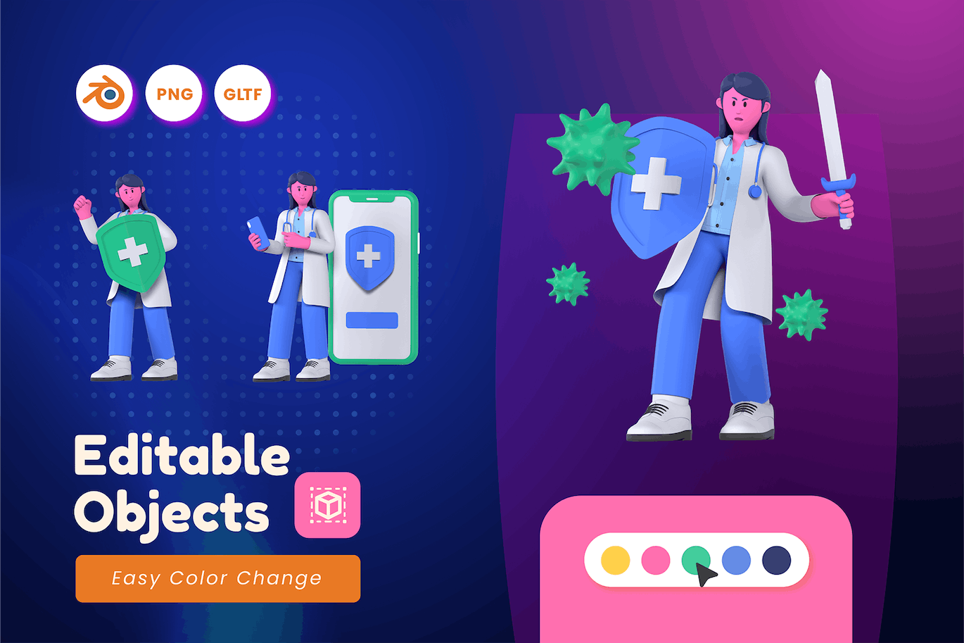 医学女性3D插画素材包（PNG,Blender）