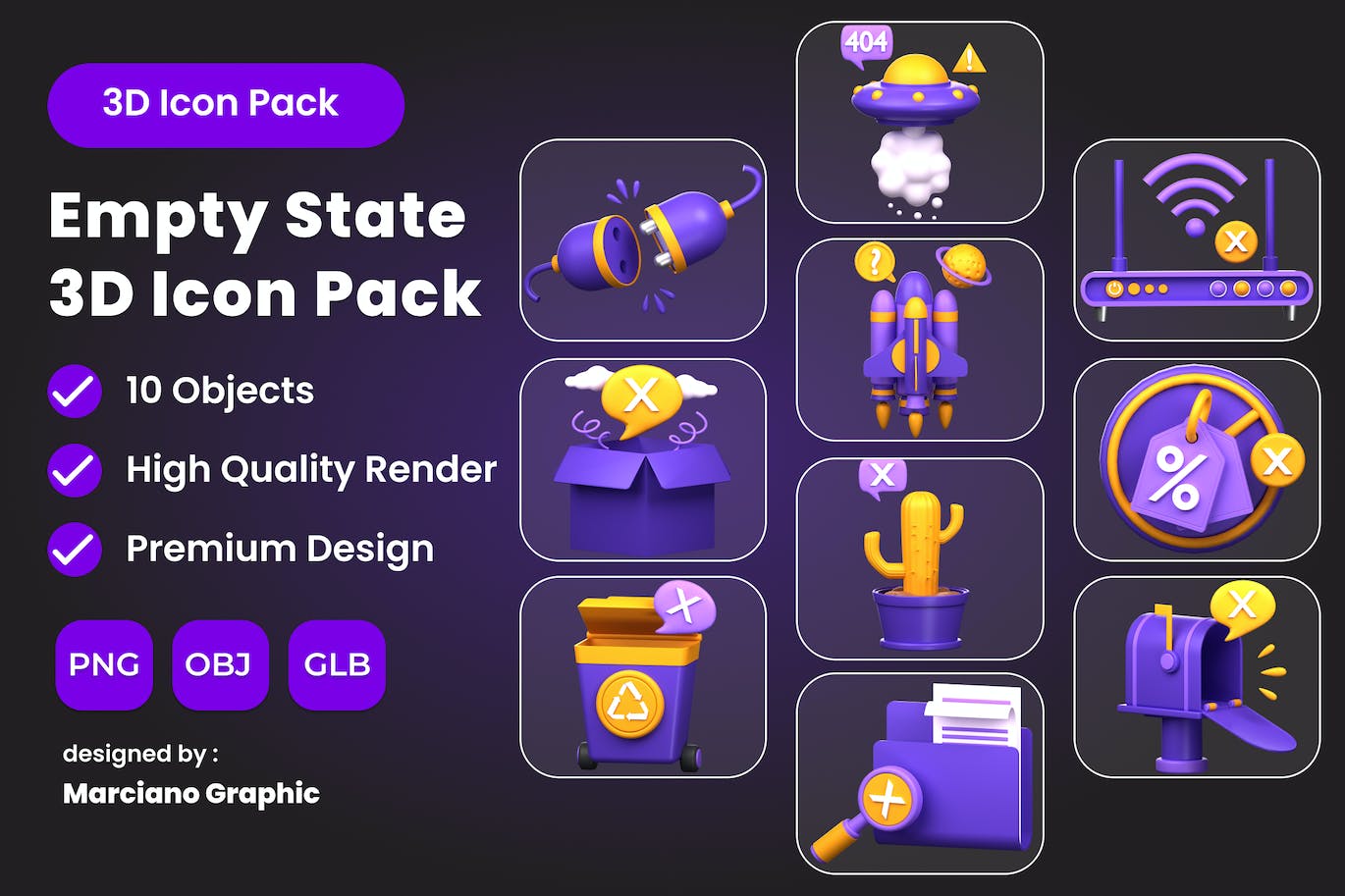 紫色空状态3D图标素材包-1 10个紫色空状态3D图标素材包