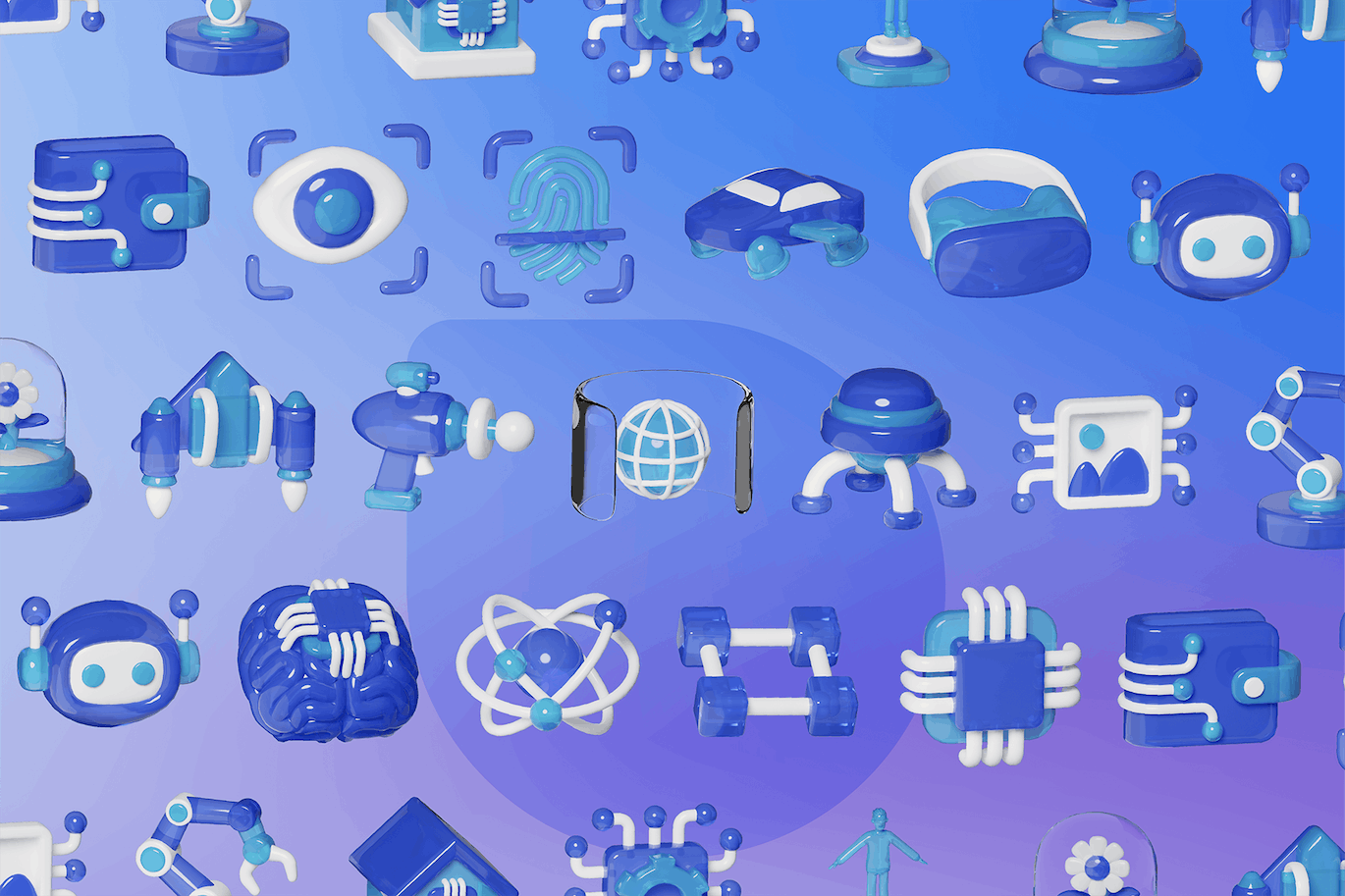 20个蓝色未来科技风3D图标素材包