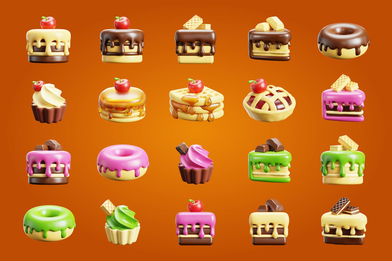 蛋糕面包元素3D插图素材包（Blender）