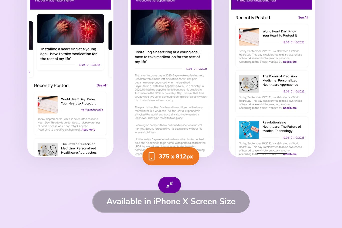 紫色健康阅读文章APP UI界面素材包（Figma）