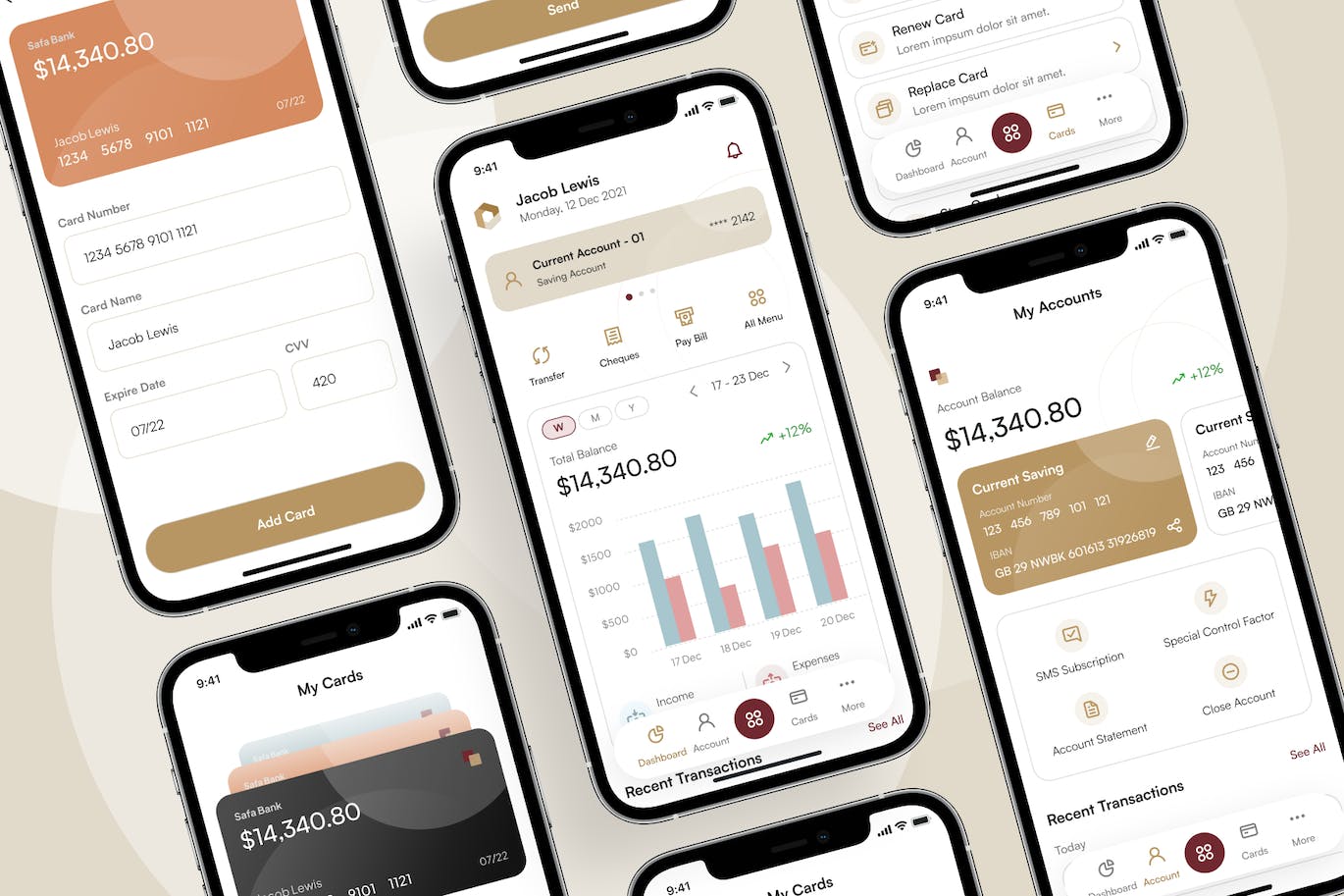 金色银行金融移动应用APP UI界面素材包（Figma）