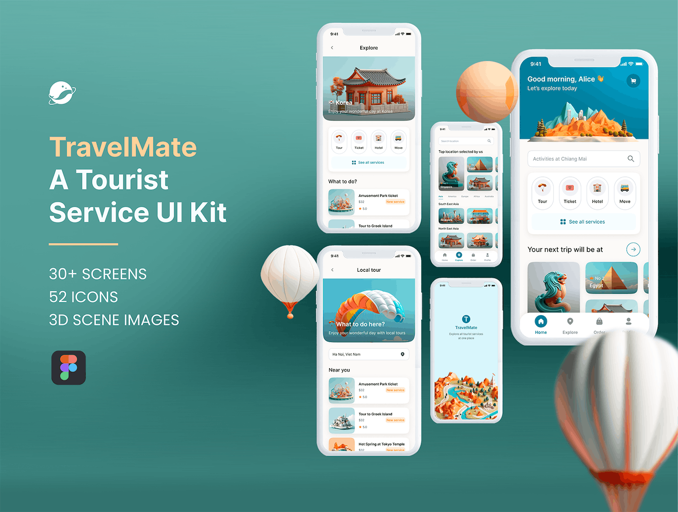 绿色旅游服务应用App UI Kit（Figma）