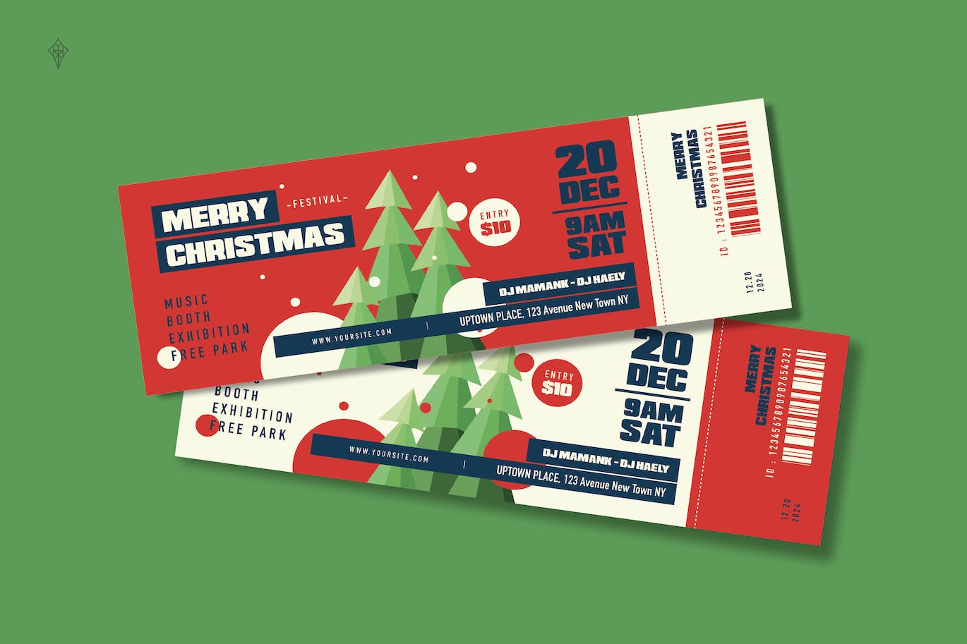 充满节日氛围的红绿圣诞节门票PSD样机素材-1 充满节日氛围的红绿圣诞节门票PSD样机素材